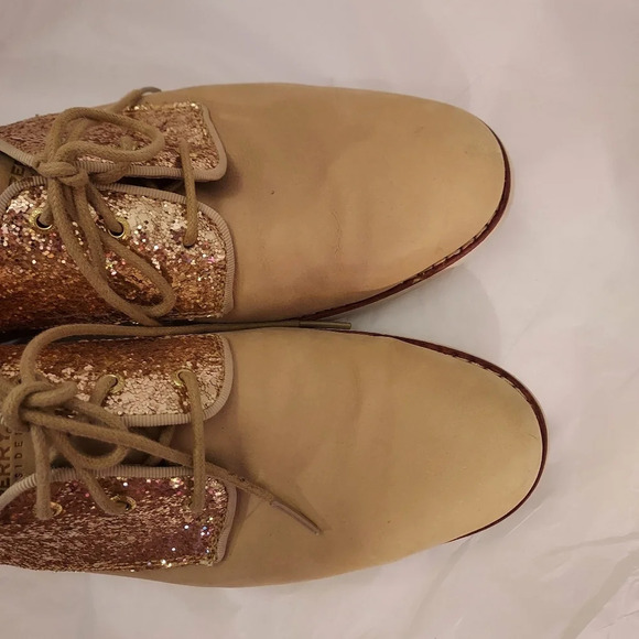 Sperry Top-Sider Beige and Gold Sequin Glitter Lace Up Oxford Shoes in Size 8.5M - Picture 9 of 11